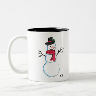 Retro Snowman niedliche Angesicht Kinder Winter Zweifarbige Tasse