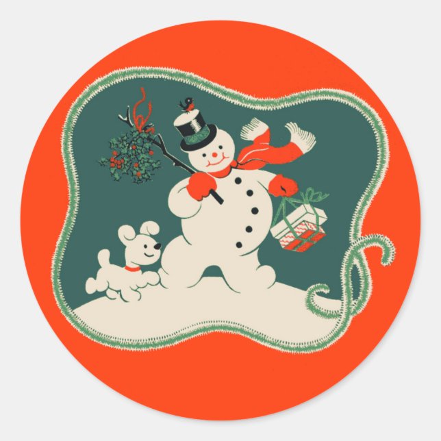 Retro Snowman Runder Aufkleber (Vorderseite)