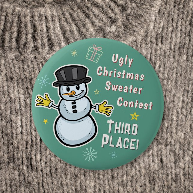 Retro Snowman Ugly Christmas Sweater Wettbewerb 3 Button (Von Creator hochgeladen)