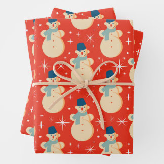 Retro Snowman Weihnachtswrapping Paper Geschenkpapier Set