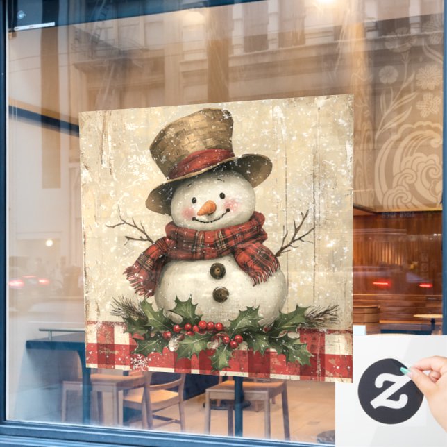 Retro Snowman Window Cloning Fensteraufkleber (Café-Fenster)