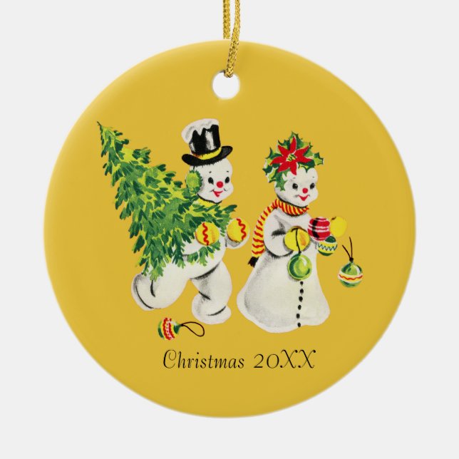Retro Snowpair Keramik Ornament (Vorne)