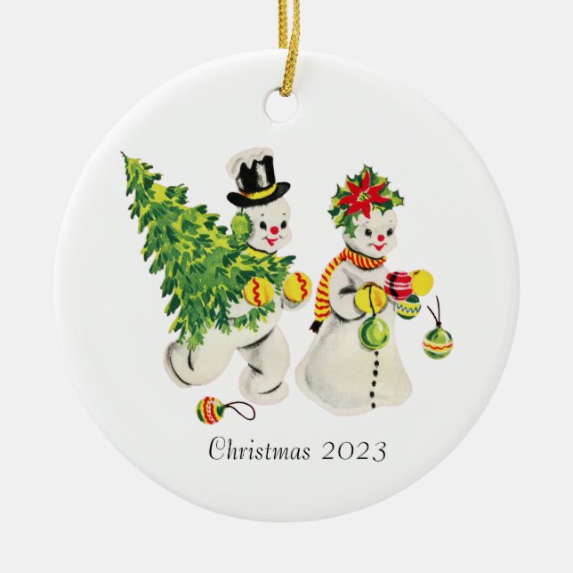 Retro Snowpair Weihnachten 2023 Keramik Ornament (Vorne)