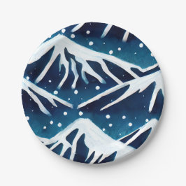Retro Snowy Blue Mountains Pappteller