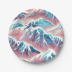 Retro Snowy Pastel Mountains Pappteller