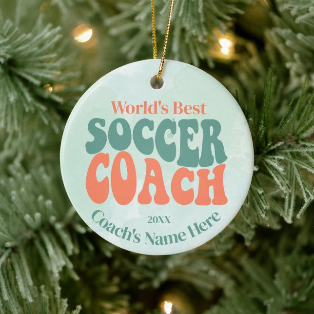 Retro Soccer Coach Personalisiert Keramik Ornament (Baum)