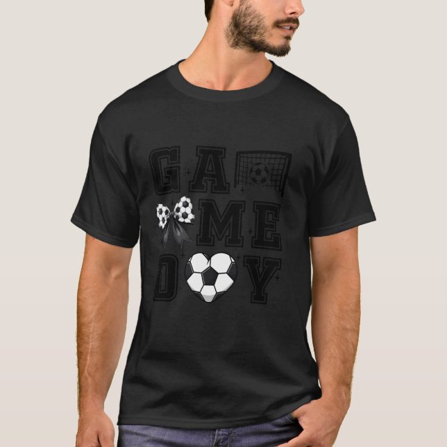 Retro Soccer Coquette Bow Niedlich Gameday Cheer M T-Shirt (Vorderseite)