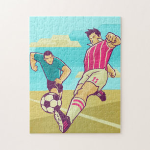 Retro Soccer Players Illustration Field Ball Sport Puzzle