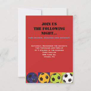 Retro SOCCER Themed Bar Bat Mitzvah Party Card RSVP Karte