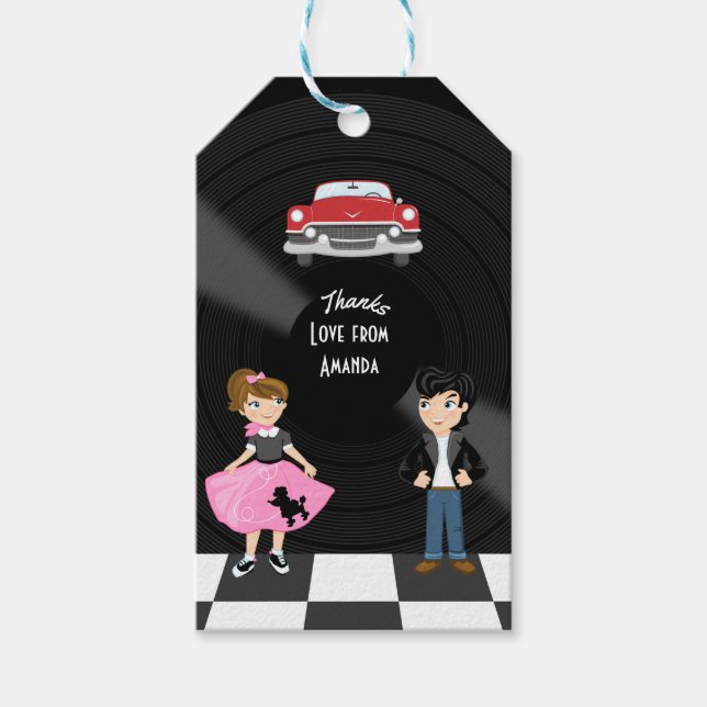 Retro Sock Hop Geburtstagsparty Geschenkanhänger (Vorderseite)
