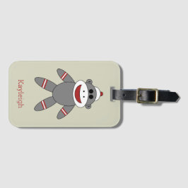 Retro Sock Monkey auf Tan mit Name Gepäckanhänger