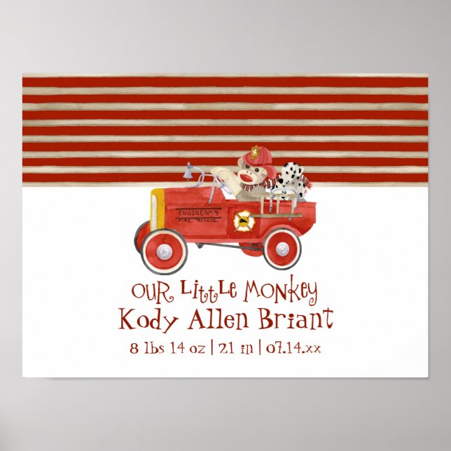 Retro Sock Monkey w Fire Motor Baby Boy Geschenke Poster (Vorne)