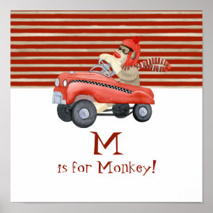 Retro Sock Monkey w Pedal Car Baby Boy Geschenke Poster