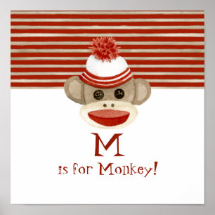 Retro Sock Monkey w Strumpf Cap Baby Geschenke Poster