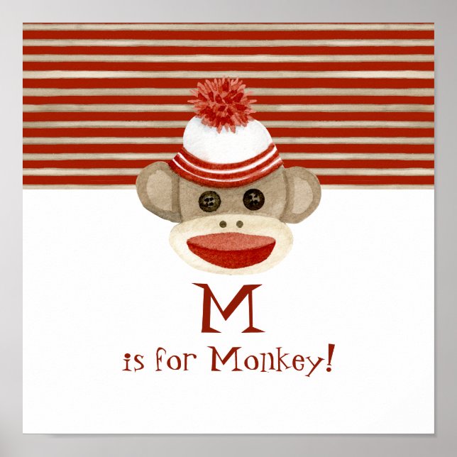 Retro Sock Monkey w Strumpf Cap Baby Geschenke Poster (Vorne)