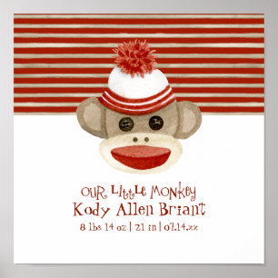 Retro Sock Monkey w Strumpf Cap Baby Geschenke Poster