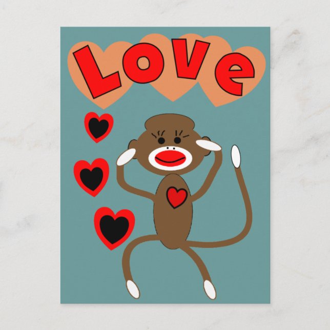 Retro-Sockenaffe LOVE Postkarte (Vorderseite)