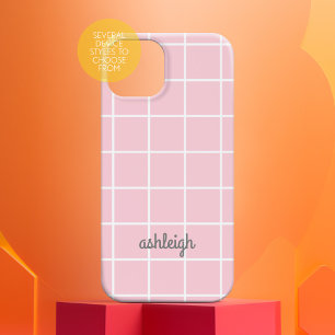 Retro Soft Pink Kariert Weiß iPhone 16 Hülle