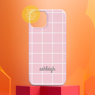 Retro Soft Pink Kariert Weiß iPhone 16 Hülle