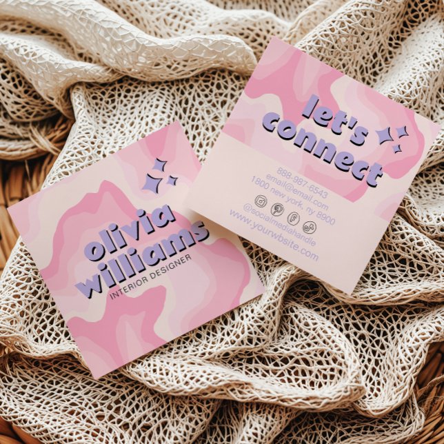 Retro Soft Pink Purple Groovy Girly Trendy Funky  Quadratische Visitenkarte (Von Creator hochgeladen)