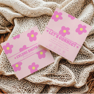Retro Soft Rosa Groovy Floral Trendige Mädchen Boh Quadratische Visitenkarte