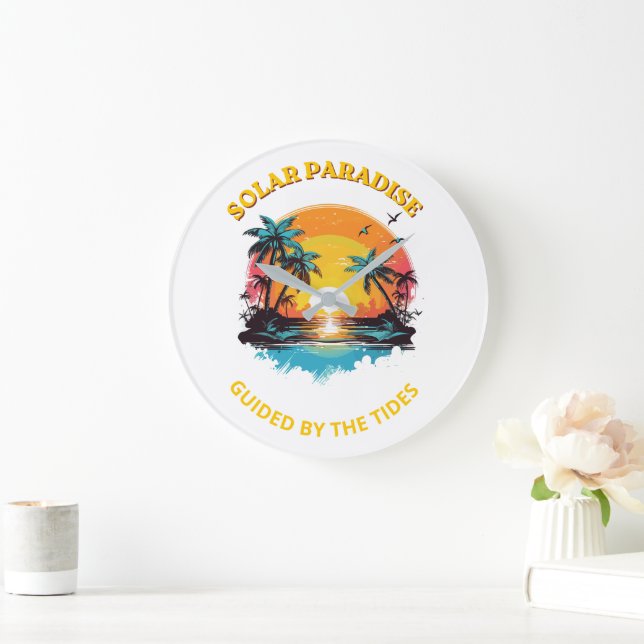 Retro Solarparadies - Von den Gezeiten geführt T-S Große Wanduhr (Zuhause)