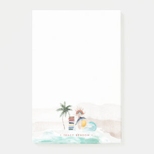 Retro Sommer Boho Surf   Monogramm Personalisiert Post-it Klebezettel