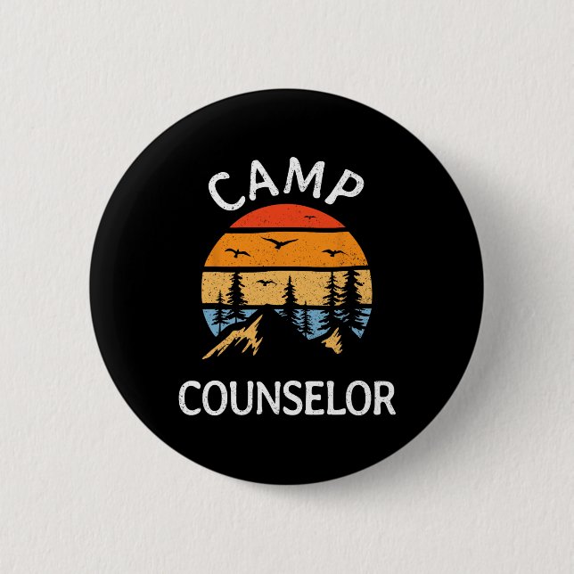 Retro-Sommer-Camp-Leiter Camper-Mitarbeiter  Button (Vorderseite)