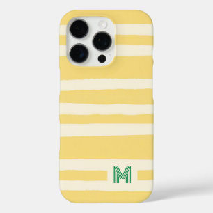 Retro Sommer Chic Gelbe Streifen Monogramm iPhone 16 Pro Hülle