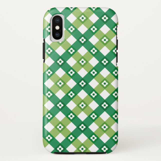Retro Sommer-Gänseblümchen-Grün-Karo-karierter Case-Mate iPhone Hülle (Rückseite)