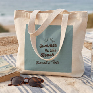 Retro Sommer ist die Strand Custom Name-Tasche Jumbo Stoffbeutel