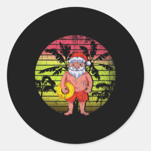 Retro Sommer Palmen Santa Claus Weihnachten im Jul Runder Aufkleber