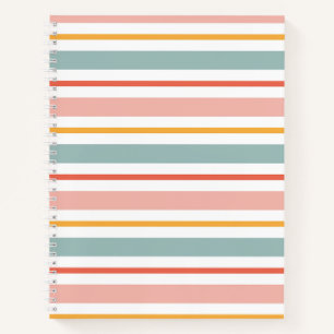 Retro-Sommer-Pastell-Gestreift-Rosa-Minz und Senf Notizbuch