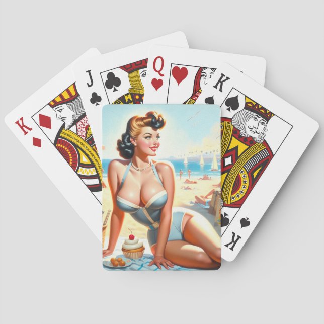Retro-Sommer-Pin-Up-Girl Spielkarten (Rückseite)