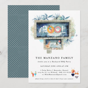 Retro Sommer   Poolparty-Einladung Einladung