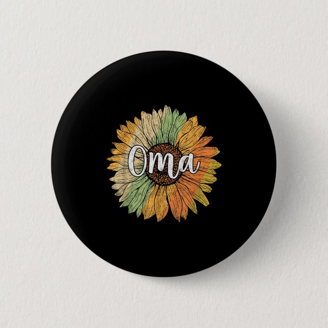 Retro-Sommer-Sonnenblumen-Grafik für Oma Button (Vorderseite)