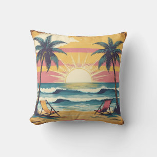 Retro-Sommer-Strand-Grafik Kissen