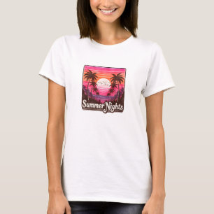 Retro Sommerabende tropischer Palmenstrand T-Shirt