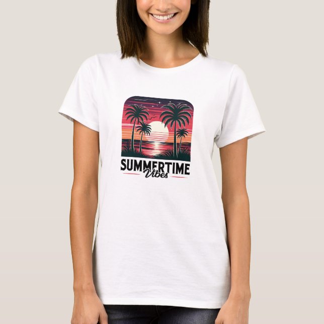 Retro sommertime vibes magenta red sunset palme T-Shirt (Vorderseite)