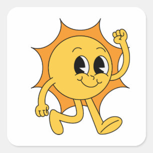 Retro-Sonne-Smiley Quadratischer Aufkleber