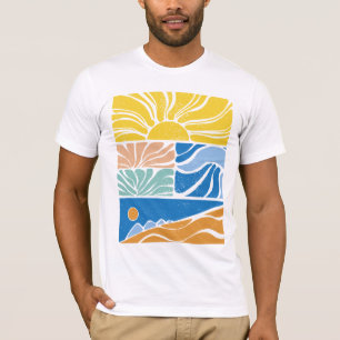 Retro-Sonne- und Wellenmuster T-Shirt-Design T-Shirt