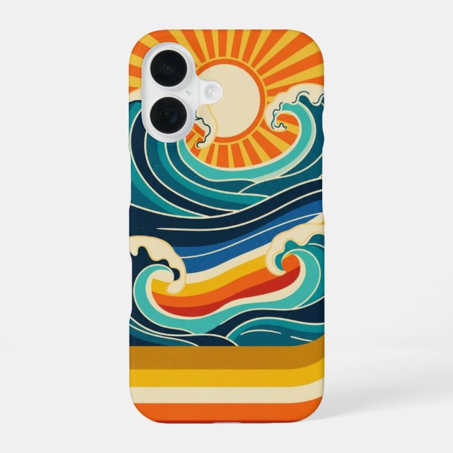 Retro Sonne & Wellen iPhone 16 Hülle (Rückseite)