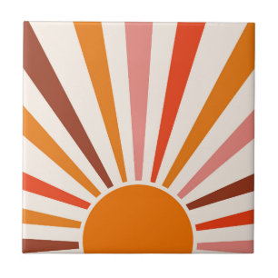 Retro-Sonnen-Burst-Sonnenuntergang Orange Gelb Rot Fliese
