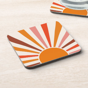Retro-Sonnen-Burst-Sonnenuntergang Orange Gelb Rot Getränkeuntersetzer