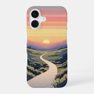 Retro-Sonnenaufgangsweg iPhone 16 Hülle