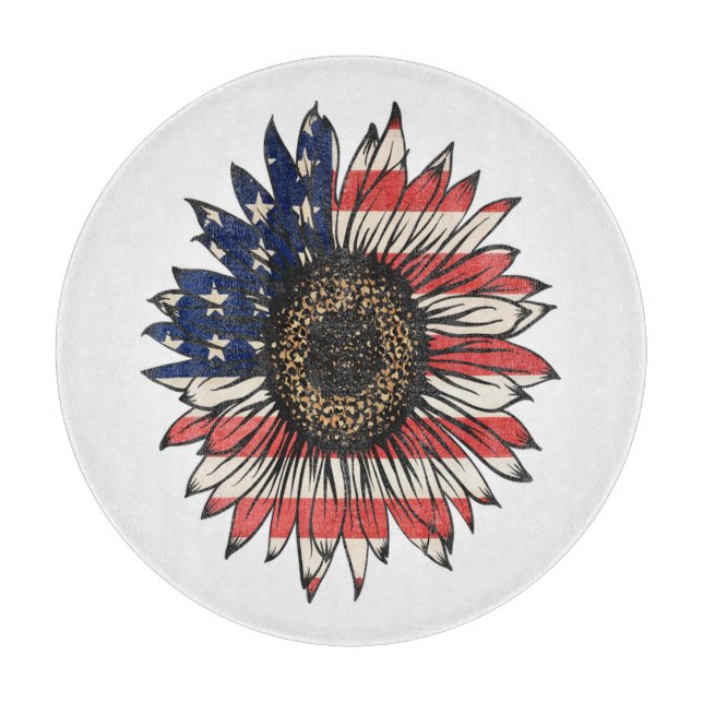 Retro-Sonnenblume 4. Juli USA Schneidebrett (Vorderseite)