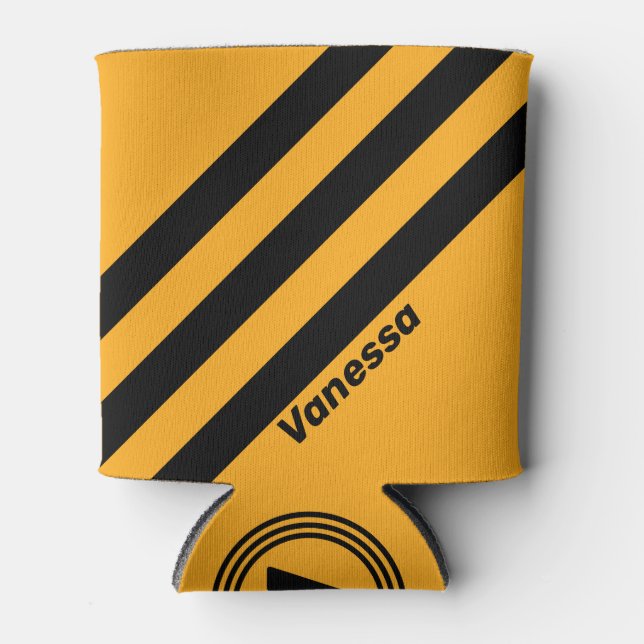 Retro Sonnenblume Buzz Drei Streifen mit Namen Dosenkühler (Vorderseite)