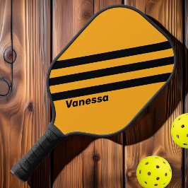Retro Sonnenblume Buzz Drei Streifen mit Namen Pickleball Schläger
