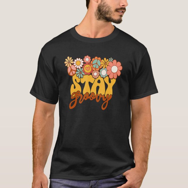 Retro Sonnenblume Hippie Bleibe Groovy Positive Mi T-Shirt (Vorderseite)
