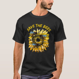 Retro Sonnenblume Rettete die Bienen T-Shirt